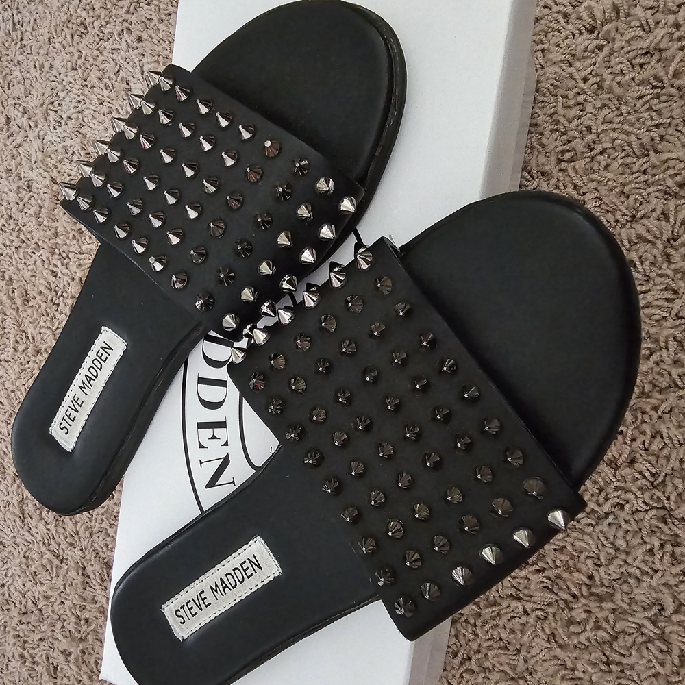 Steve Madden Black Studded Slides